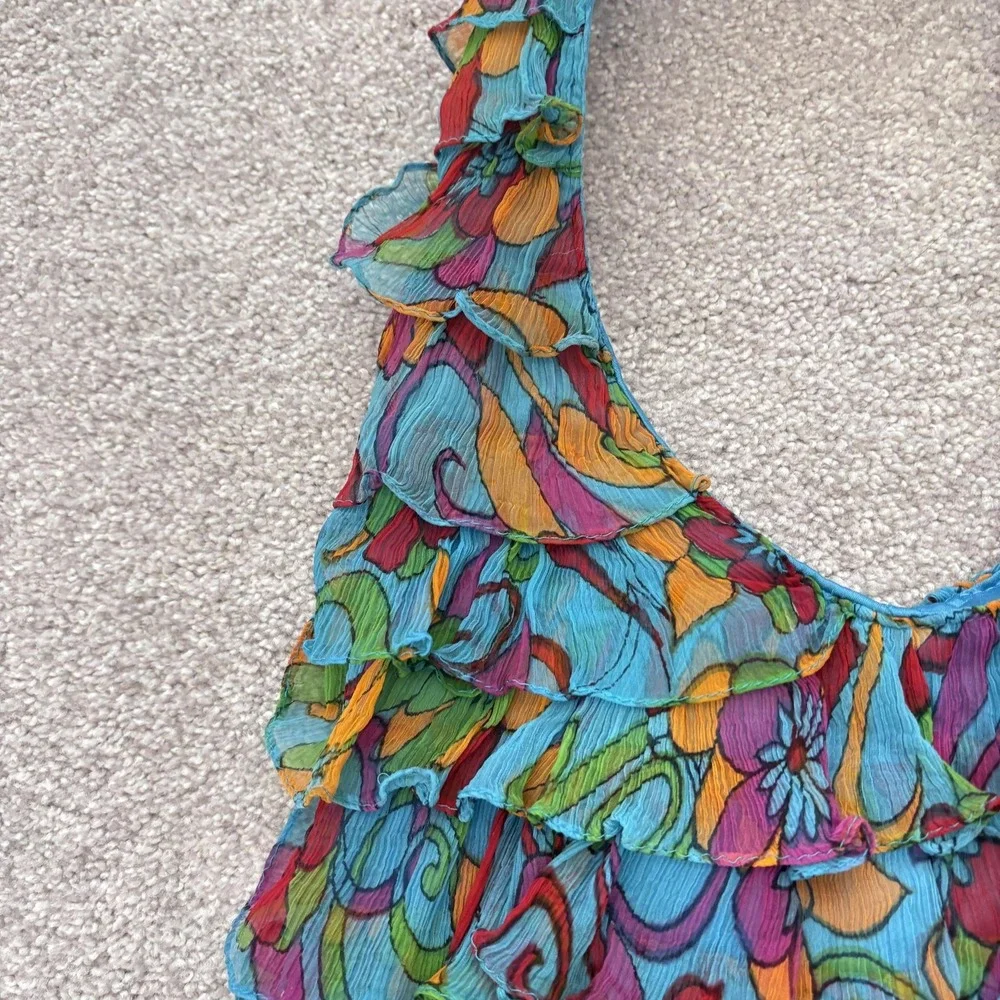 Womens Ruffle Floral Hobo Bag Chiffon Blue Boho Festival Colorful Tiered